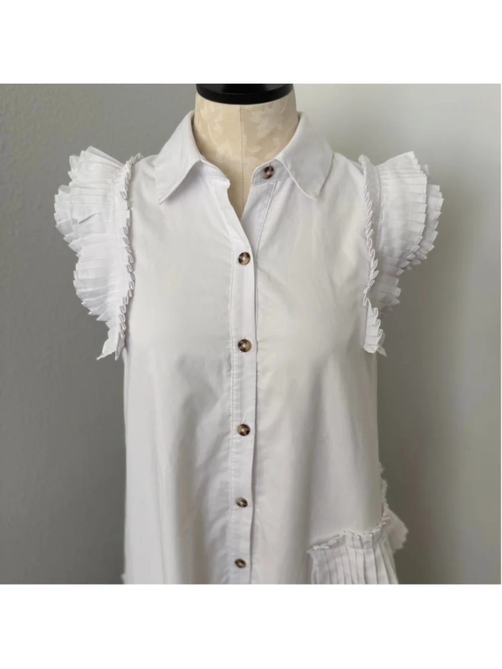 Anthropologie White ruffle sleeveless button down dress - Size XS